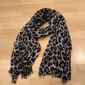 Grey and black leopard print cozy scarf